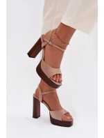 Dámské sandály na podpatku a platformě z eko semiše béžové Gralisse