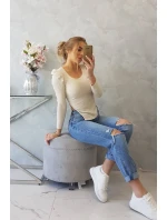 Halenka s buffovými rukávy světle béžová Halenka s buffovými rukávy světle béžová