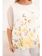 Dámská halenka Plus Size s krátkým rukávem a květinovým potiskem žlutá Dámská halenka Plus Size s krátkým rukávem a květinovým potiskem žlutá