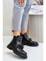 Kožené Lakované Botky S Dekorací Nazouvací Zateplené Černé Solimav