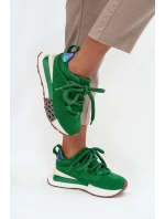 Semišové dámské tenisky na platformě s hrubým šněrováním Artiker 55C0136 zelené