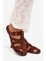 Dámské nazouváky na ploché podrážce s pásky a zlatou sponou Bežové Elzora