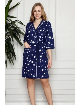 Dámský župan Y19252 tm. modrý s rybičkama - La Penna Dámský župan Y19252 tm. modrý s rybičkama - La Penna