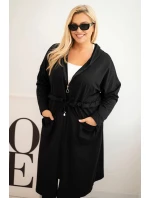 Dámská bavlněná mikina Plus Size s kapucí a kapsami černá