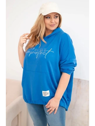 Dámská mikina Plus Size s kapucí a potiskem chabrová