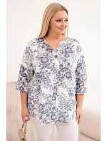 Dámská bavlněná halenka plus size s krátkým rukávem a ozdobným knoflíkem bílá Dámská bavlněná halenka plus size s krátkým rukávem a ozdobným knoflíkem bílá