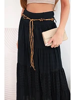 Dámská maxi bavlněná sukně s prolamovanou výšivkou a pružným pásem černá