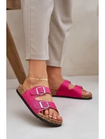 Textilní sandály na korkové podrážce s přezkami fuchsie Atera