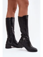 Ocieplane dámské kozačky na klínu s páskem Sergio Leone KZ25826 černé
