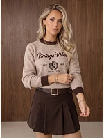 Dámský svetr s potiskem Vintage Vibes, béžový, FashionStreet MY2634 Dámský svetr s potiskem Vintage Vibes, béžový, FashionStreet MY2634