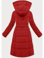 Tmavě červená dámská zimní bunda s páskem LHD (LHD-24575)