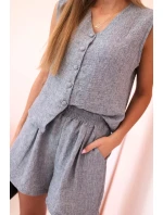 Dámská viskózová souprava – vesta na knoflíky a šortky grafitová melanž