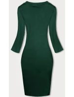 Vypasované žebrované šaty v lahvově zelené barvě s kulatým výstřihem (5131-38)