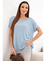 Dámská viskózová oversize halenka s krátkým rukávem a kulatým výstřihem modrá