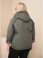 Dámská bunda Plus Size s kapucí a leopardím lemováním khaki