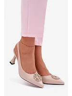 Sandály na podpatku s bižuterním zdobením Vinceza Béžové