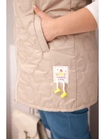 Dámská vesta Plus Size s kapucí a prošíváním v květinách tmavě béžová