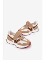 Dětské tenisky na suchý zip s leopardím vzorem tmavě béžové Tezzu