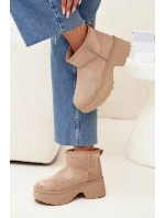 Dámské Nízké Sněhule Natahovací S Teplým Kožíškem Khaki Mavelle