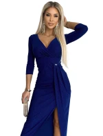 404-8 Třpytivé dlouhé šaty s výstřihem a rozparkem na nohou - CHABRA s třpytkami