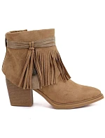 Dámské kovbojské kotníkové boty s třásněmi, zateplené, barva camel, M. Daszyński
