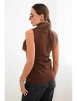 Dámská viskózová bezrukávová blůza s rolákem hnědá