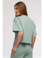 B294 Oříznutá mikina s krátkým rukávem - mátová B294 Oříznutá mikina s krátkým rukávem - mátová