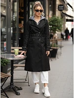 Dámský dvouřadý trenčkot s kapucí černý FashionStreet TY5654