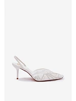 Zdobené sandály s síťkou na jehle bílé Bedira