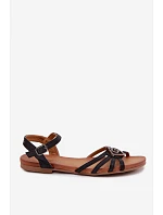 Dámské sandály Ploché s pásky a ozdobou S.Barski KV61-6056 Černé