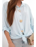 Dámská košile s viskózou, ozdobnými knoflíky a límečkem modrá