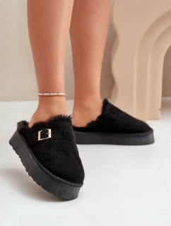Dámské Pantofle Na Silné Podešvi S Kožíškem A Přezkou Černé Linneola