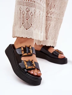 Eko Kožené Sandály Dámské Na Platformě S Přezkami Černé Xanivia