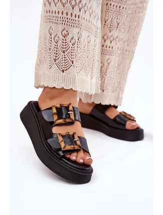 Eko Kožené Sandály Dámské Na Platformě S Přezkami Černé Xanivia