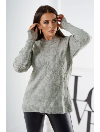 Svetr nasazený přes hlavu s módní vazbou šedý Svetr nasazený přes hlavu s módní vazbou šedý