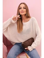 Dámský svetr z mohairu s nařasenými rukávy a výřezem na zádech béžový