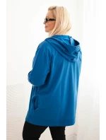 Dámská mikina Plus Size bavlněná s kapucí a velkým písmenem H chabrová