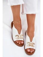 Dámské Sandály Na Plochém Podpatku Se Zlatou Dekorací Bílé Amelira