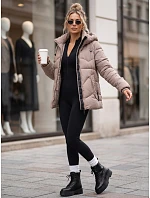 Dámská zimní prošívaná bunda s kapucí, béžová, FashionStreet TY5753 Dámská zimní prošívaná bunda s kapucí, béžová, FashionStreet TY5753