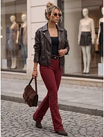 Dámské džíny s rozšiřujícími se nohavicemi, s páskem a vysokým pasem, vínové, FashionStreet UY3111 Dámské džíny s rozšiřujícími se nohavicemi, s páskem a vysokým pasem, vínové, FashionStreet UY3111