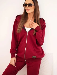 Dámská bavlněná souprava s kapucí a zipem bordová