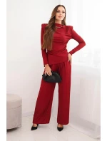 Dámská souprava z bavlny s blůzou a kalhotami s širokým nohavicí bordový