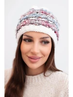 Dámská zimní čepice s barevným vláknem a elastickým stahováním K352 bílá+modrá+tmavě růžová