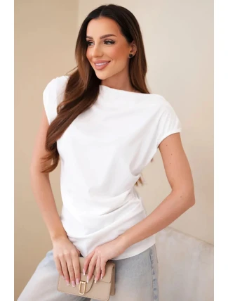 Dámská žebrovaná halenka z viskózy s vodopádovým výstřihem a nařasením ecru