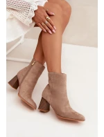 Dámské Botky Z Eko Semiše Na Podpatku Se Zámkem Béžové Zelita