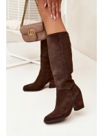 Semišové Kozačky Na Podpatku Zip Čokoládové Lissara