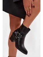 Zateplené dámské kotníkové boty na podpatku s ozdobným prvkem černé Jurelle