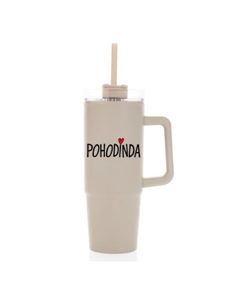 POHODINDA - béžová cestovní termoska s průhledným víčkem 900 ml