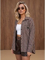 Dámská bavlněná košile s hnědým kostkovaným vzorem FashionStreet DY0504 Dámská bavlněná košile s hnědým kostkovaným vzorem FashionStreet DY0504