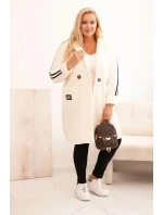 Dámský kabát Plus Size z umělé beránkové látky s kapsami ecru